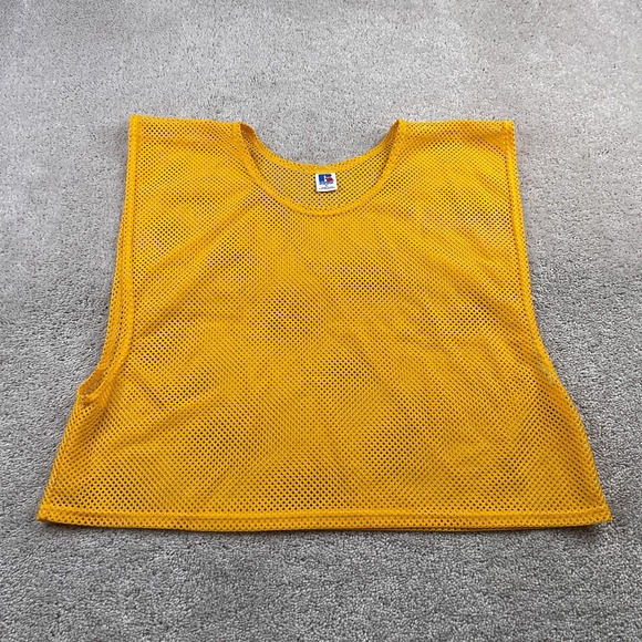 Vintage Russell Athletic Pinny Mens XL Yellow Mesh Sleeveless Practice Jersey - Picture 1 of 8